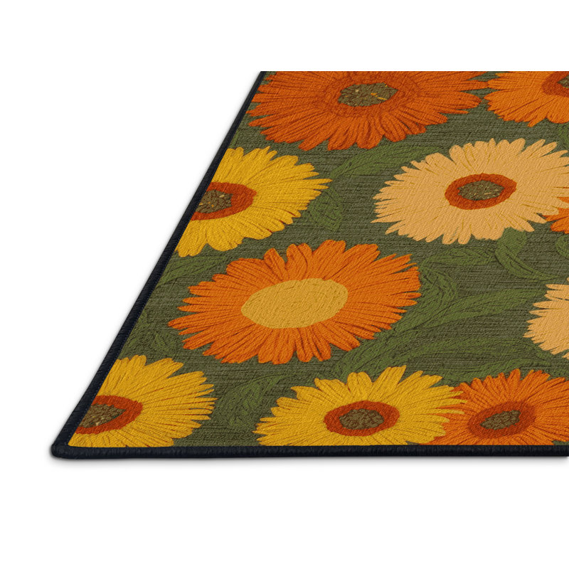 Machine Washable Botanical Brown Area Rug, Square 7'