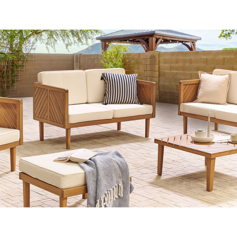 Welara 122 cm W Acacia Solid Wood Outdoor Sofa with Cushions