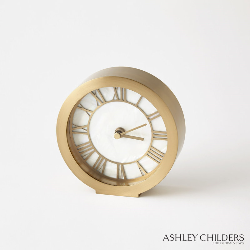 Mother Of Pearl Clock, Satin Brass