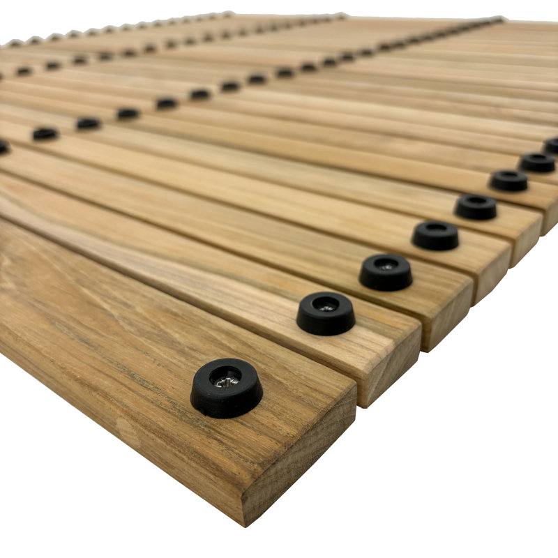 Nordic Style Teak Natural Shower And Bath String Mat With Rubber Footing 30″ X 30″