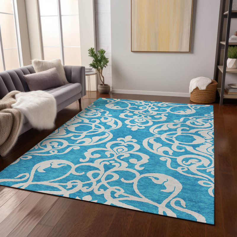 Chayden Washable Damask Indoor / Outdoor Rug, Rectangle 9' x 12'