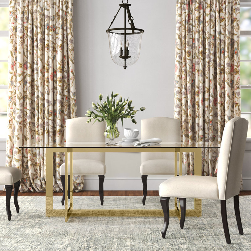 Glass Top Metal Base Dining Table, Gold