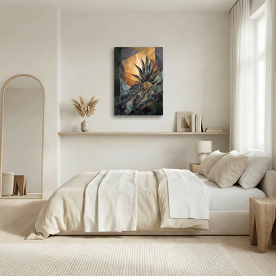 Teal Agave and Succulent in Gold Marble Canvas Wall Art