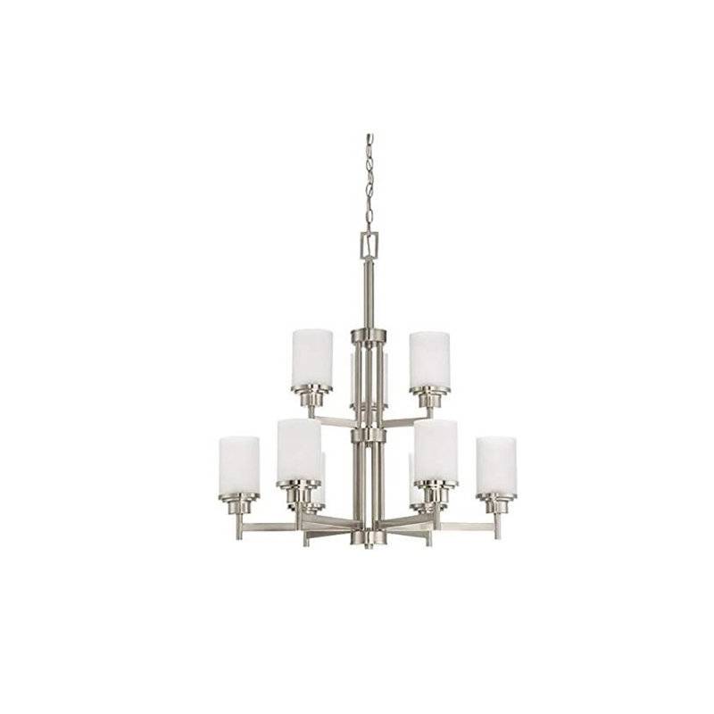 Lustre à niveaux ombrés 9 lumières Bristol, Nickel brillant satiné