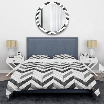 Ensemble de housse de couette moderne à motif de chevrons gris et blanc