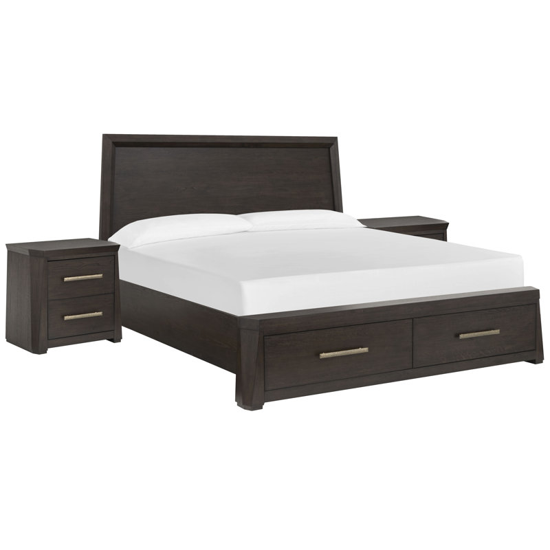 Grand lit de rangement à panneau avec 2 tables de chevet, 3 Pcs: Bed, 2 Nightstands, Grand lit