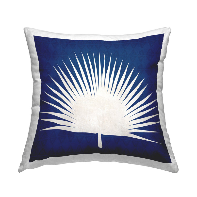 Coussin décoratif large à motif de feuilles de palmier abstrait imprimé bleu et blanc par Susan Jill