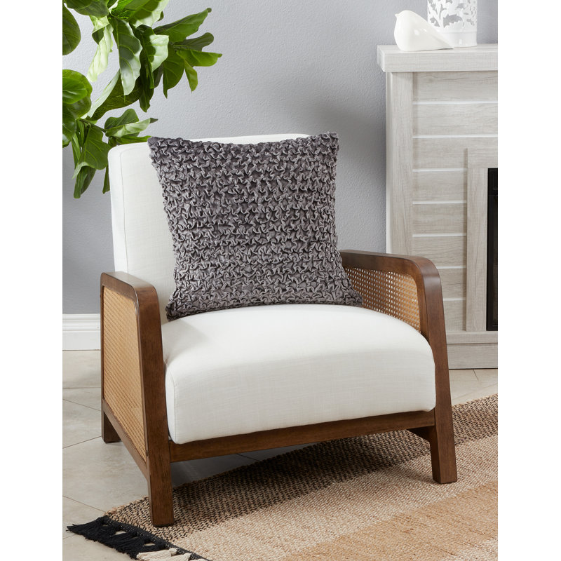 Slate Gray Smocked Velvet Down-Filled Throw Pillow