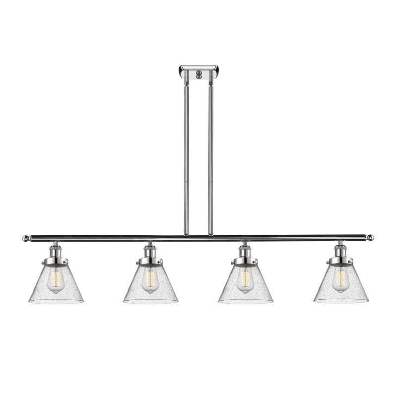 Luminaire pour îlot 4 lumières Cone, DEL, Chrome poli, Grainé