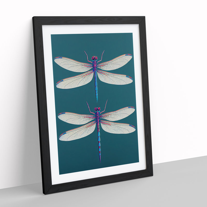 Stunning Dragonflies - Single Picture Frame Print, Black , 64cm H x 46cm W x 2cm D