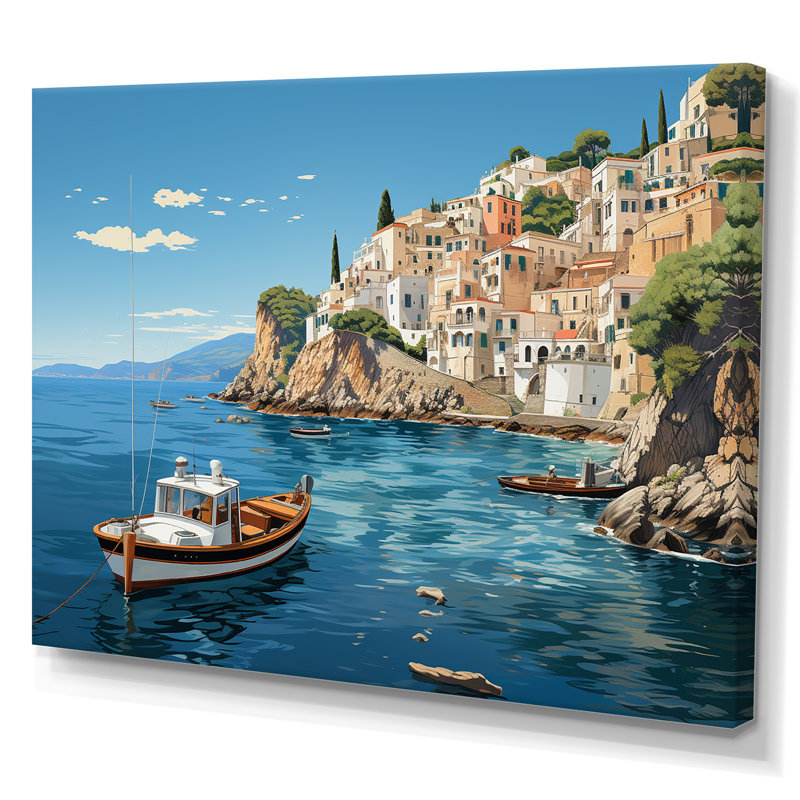 Capri, Italie, bleu, village méditerranéen III - paysage, Italie, décoration murale, Toile tendue, H 24 po x l 32 po x P 1 po