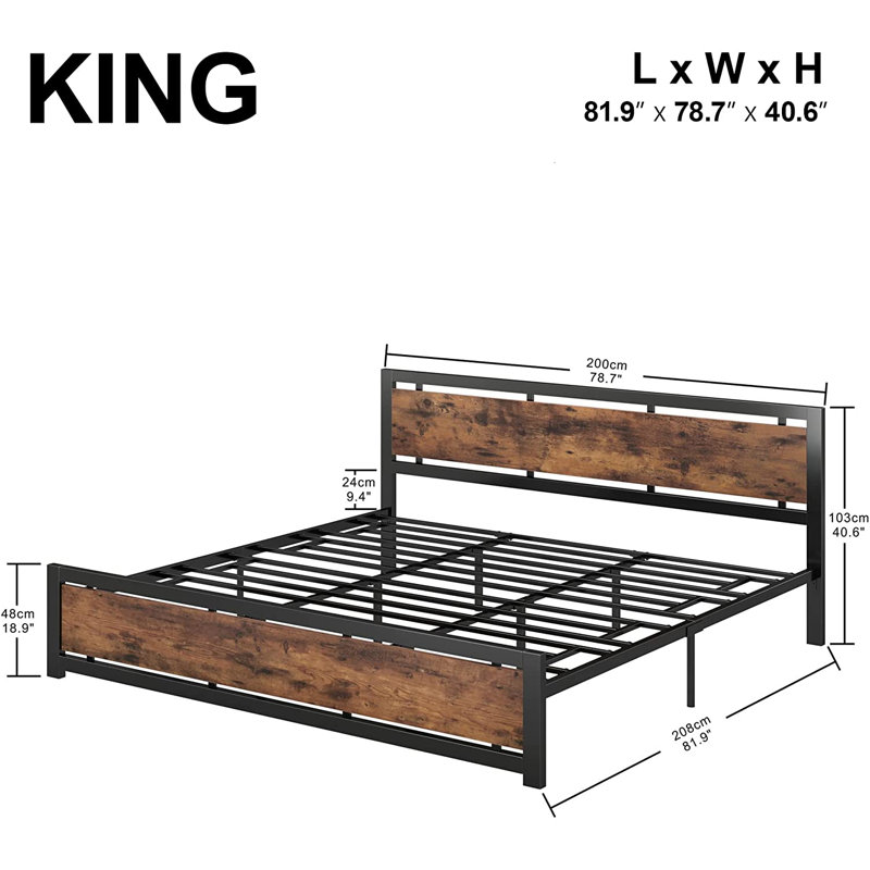 King Size Platform Bed Frame with Under Bed Storage , King, Vintage Brown