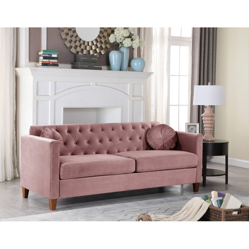 Prady 79.5'' Velvet Sofa, Rose