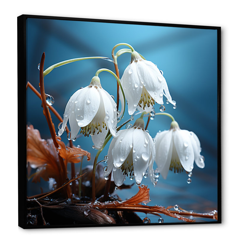 «Frost Snowdrop Flower Photo», reproduction d'art sur toile, Cadre flottant noir, H 16 po x l 16 po x P 1 po