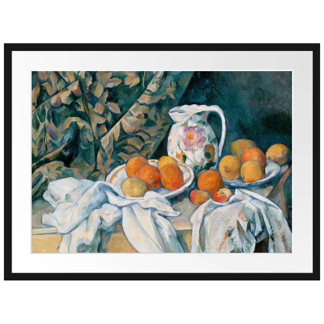 Gerahmter Kunstdruck Still Life with Curtain von Paul Cezanne