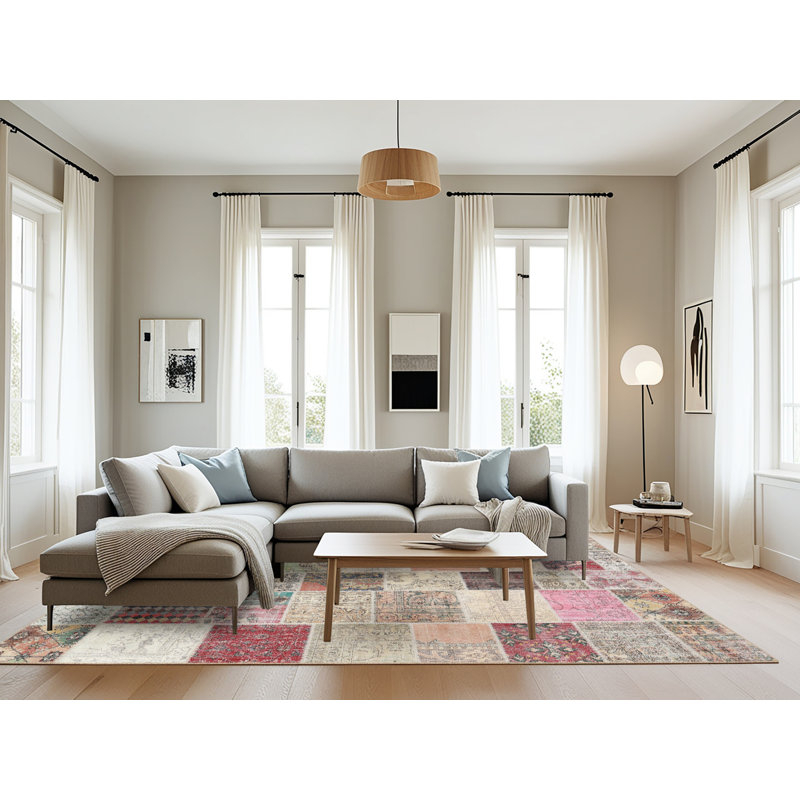 Tapis gris/rose/beige contemporain, Rectangle 8 pi x 10 pi