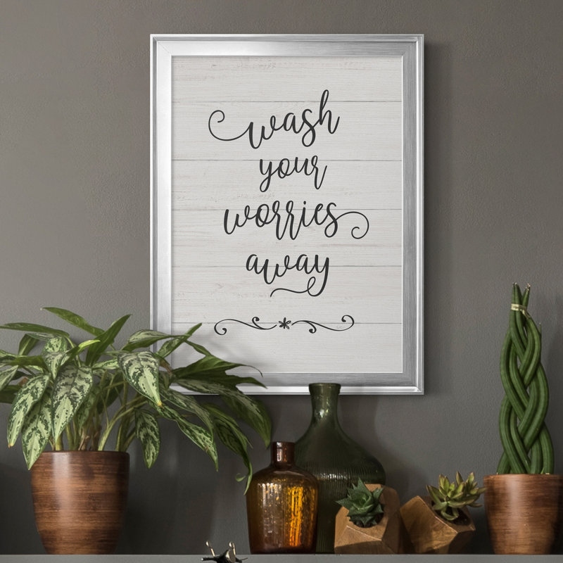 «Wash Worries», art textuel sur toile, Cadre argenté, H 18,5 po x l 24,5 po x P 1,5 po