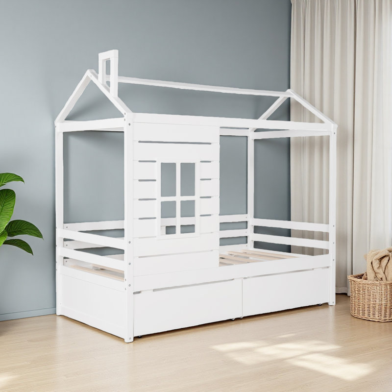 Lit simple en bois avec deux tiroirs