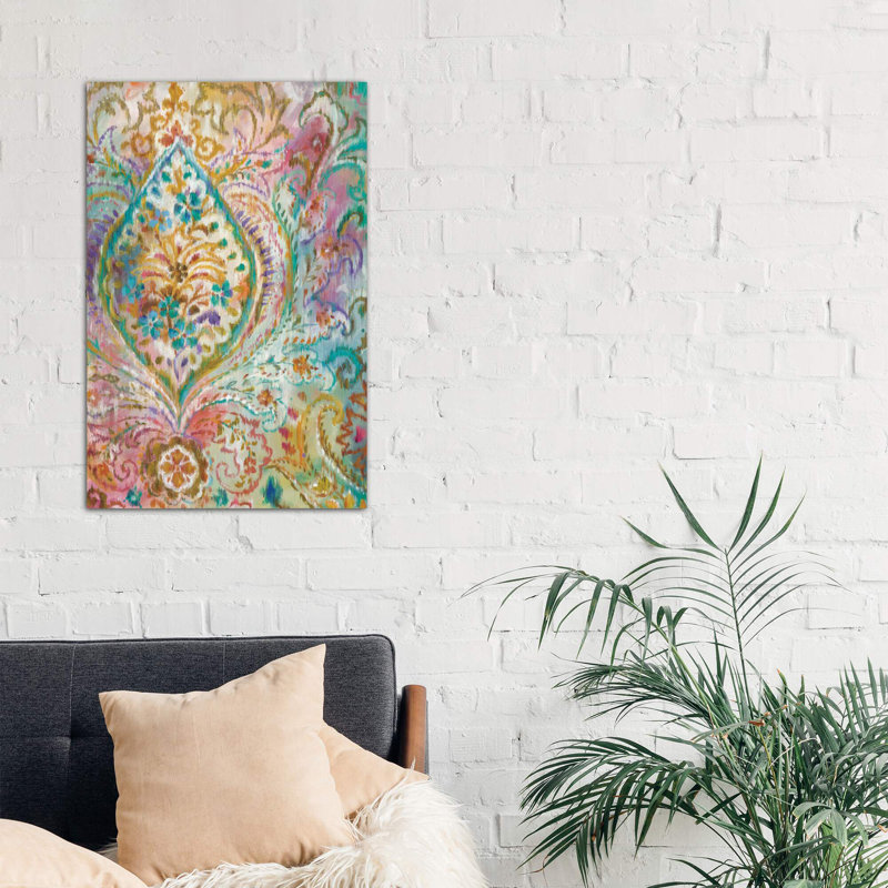 Boho Paisley - Painting on Canvas, 101.6 cm H x 66.04 cm W, White Floater Framed