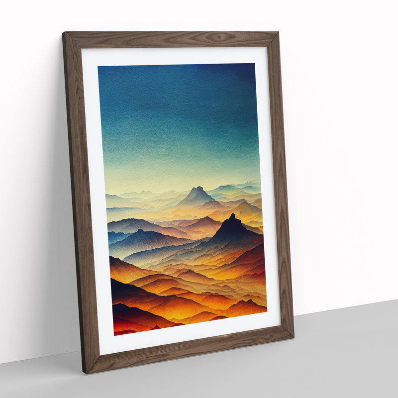 Mountain Landscape Watercolour No.1 - Framed Print, 64cm H x 46cm W x 2cm D, Walnut
