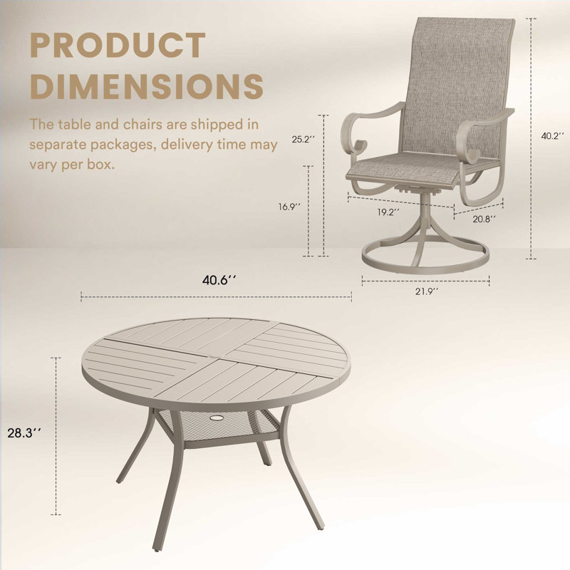 Ensemble repas d'extérieur pour 4 personnes avec chaises pivotantes 4 personnes, Crème, crème
