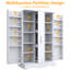 Armoire de rangement blanche autoportante de 47,4 po de hauteur, porte coulissante centrale et 2 portes à charnières latérales, tablettes réglables et supports de porte intérieure-132969232
