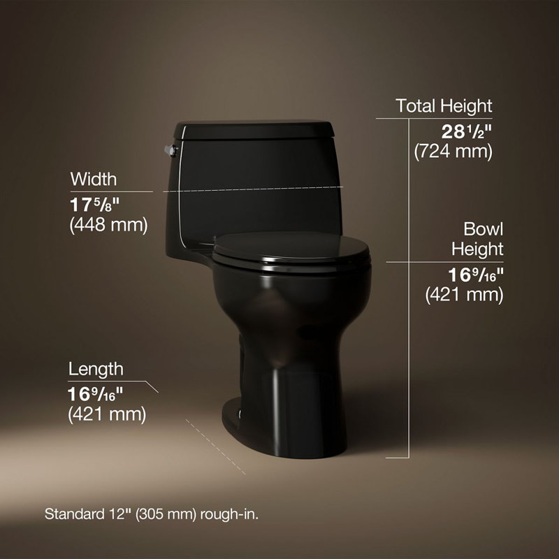 Santa Rosa Comfort Height One-Piece Compact Elongated 1.28 Gpf Toilet With Revolution 360 Swirl Flushing Technology, Black