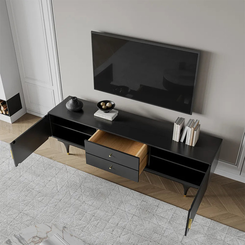 Meuble télé Mid-Century, Noir, H 23 po x l 18 po x P 63 po