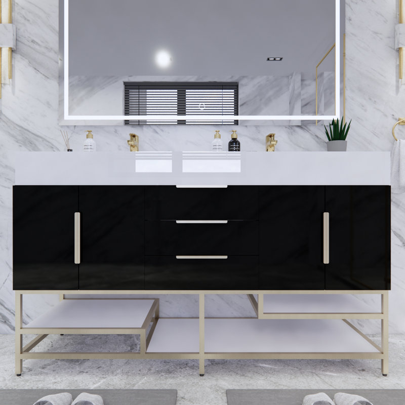 Ensemble de meuble-lavabo double 59 po Glasgow, Noir ultrabrillant