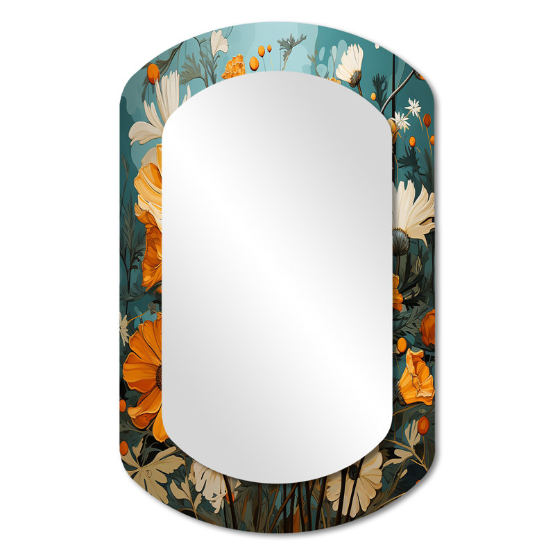 Miroir mural jaune asymétrique, fleur jaune souci, miroir décoratif cylindrique jaune, 31 po x 19 po