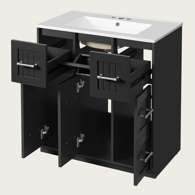 30" Bathroom Vanity with Undermount Sink, Solid Wood Frame, Soft-Close Drawers & Doors, Painted Surface, Modern Bathroom Cabinet with Tip-Out Drawer and Ample Storage
