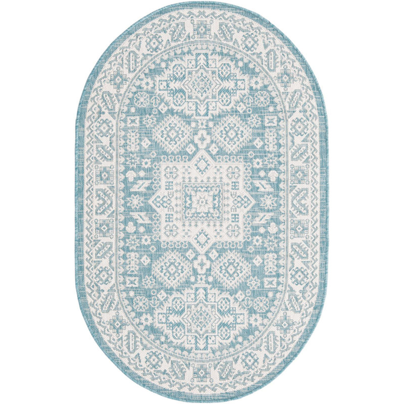 Outdoor Chand Area Rug Blue Color, Oval 3'3" x 5'3"