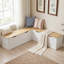 Banc de rangement en L de 63 po, banc de coin-repas avec rangement caché, banc de coin en bois, ensemble de table de coin-repas pour vestibule, salle à manger, cuisine (chêne et blanc)-133418595