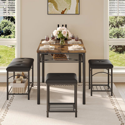 Ensemble de table de salle à manger pour 4 personnes avec banc rembourré et 2 chaises, ensemble de coin-repas de cuisine peu encombrant