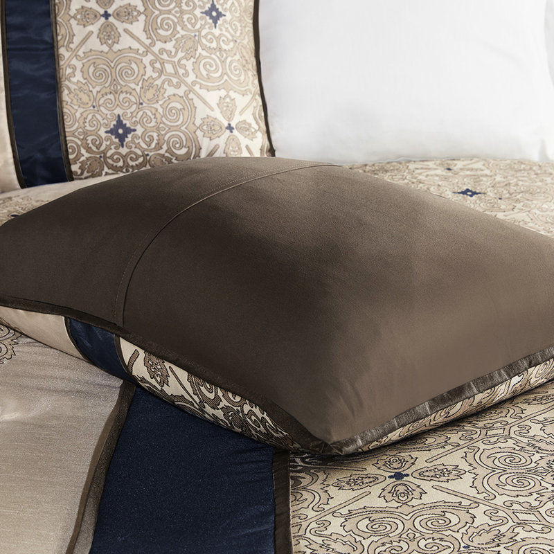 King 7 Piece Bedding - Navy With & Pillows Throw