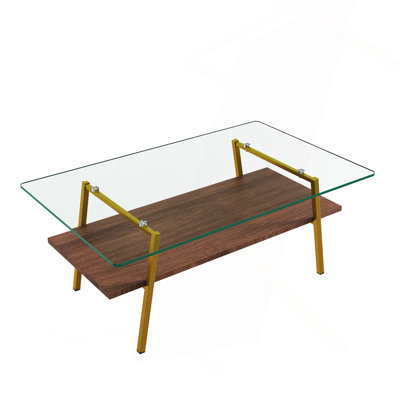 Shalia Rectangle Coffee Table with Meta Legs & MDF Storage Shelf