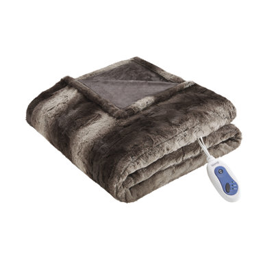 Beautyrest Zuri Brown Oversized Heated Faux Fur 50x70" Throw