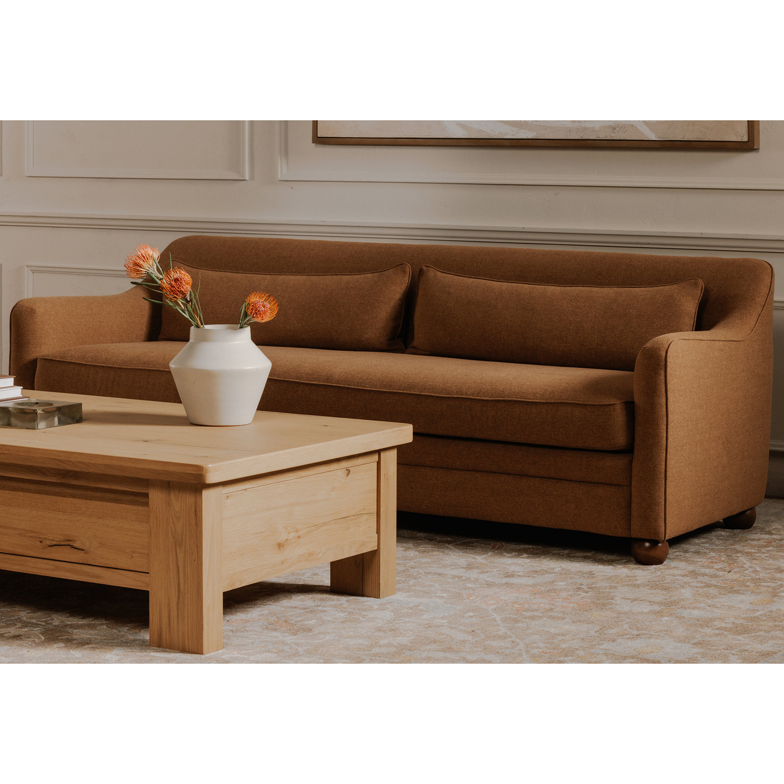 Greely 92" Sloped Arm Upholstered Sofa, Clay Performance Weave