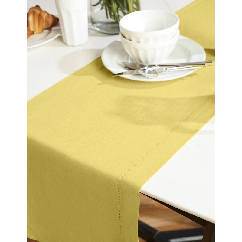 Sonoma Hemstitch - 100% Pure Linen Table Runner, Yellow, 36" x 14"