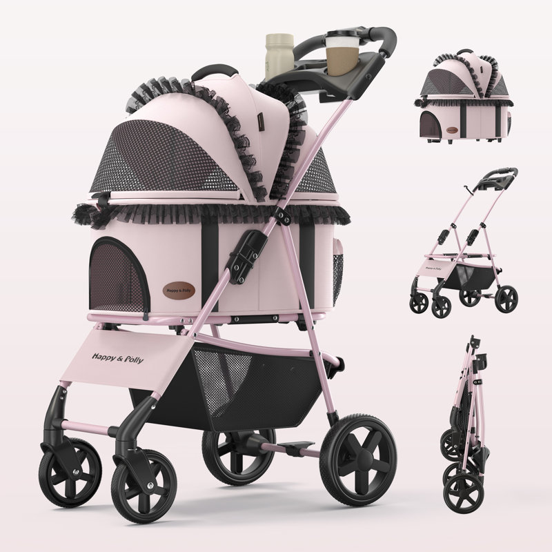39''H 4-Wheel Foldable Pet Stroller for Small/Medium Dogs & Cats– 3-in-1 Convertible Design with Removable Carrier & One-Click Folding Mechanism
