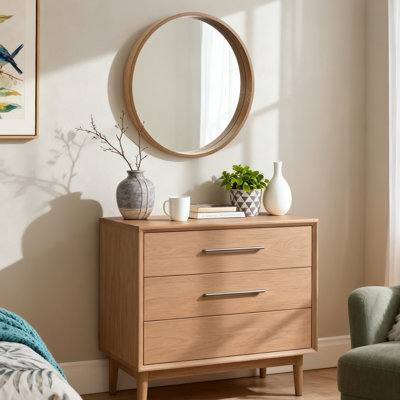 Round Wood Frame Wall Mirror – 2.5-inch Thick Frame