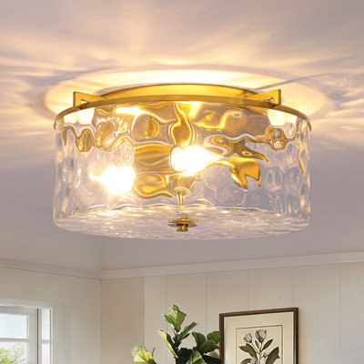 3-Light  Hammered Glass Flush Mount 
