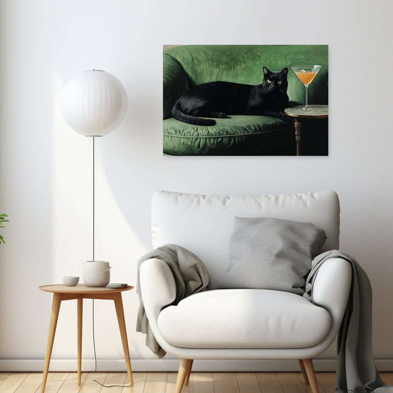 Black Cat Cocktail Lounge Classic Elegant Cat Architecture Wall Art Print by Pictufy Studio IV - Wrapped Canvas Print