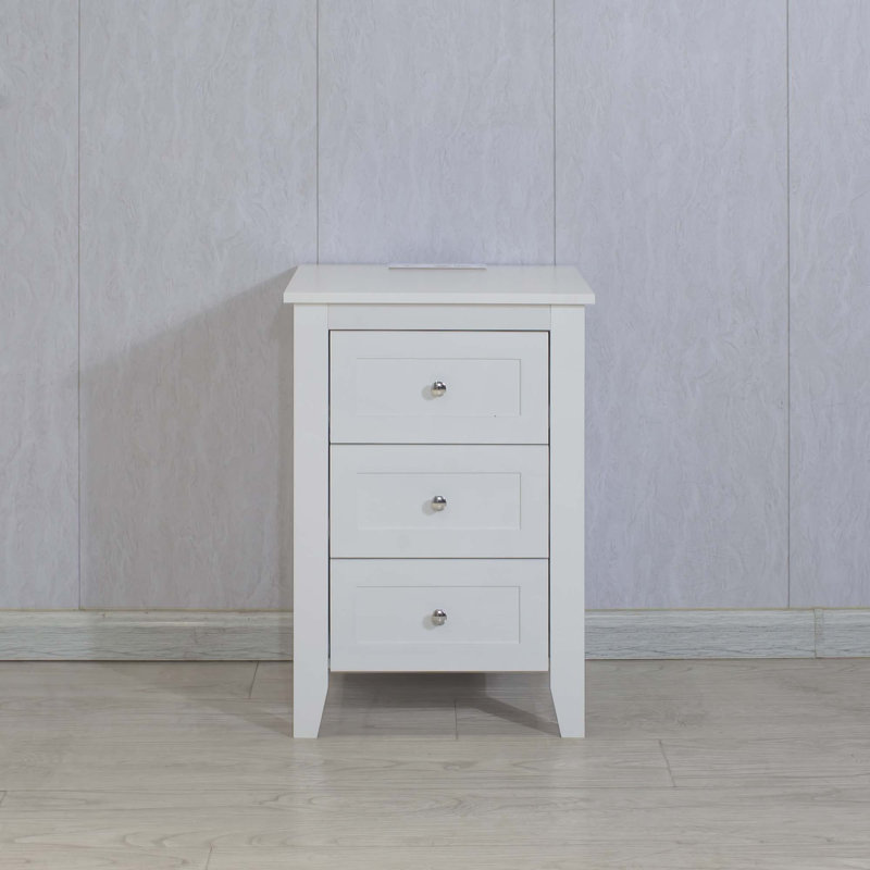 Sowell White 3 Drawer Nightstand with Charging Station and USB Ports & Power Outlets, Individual