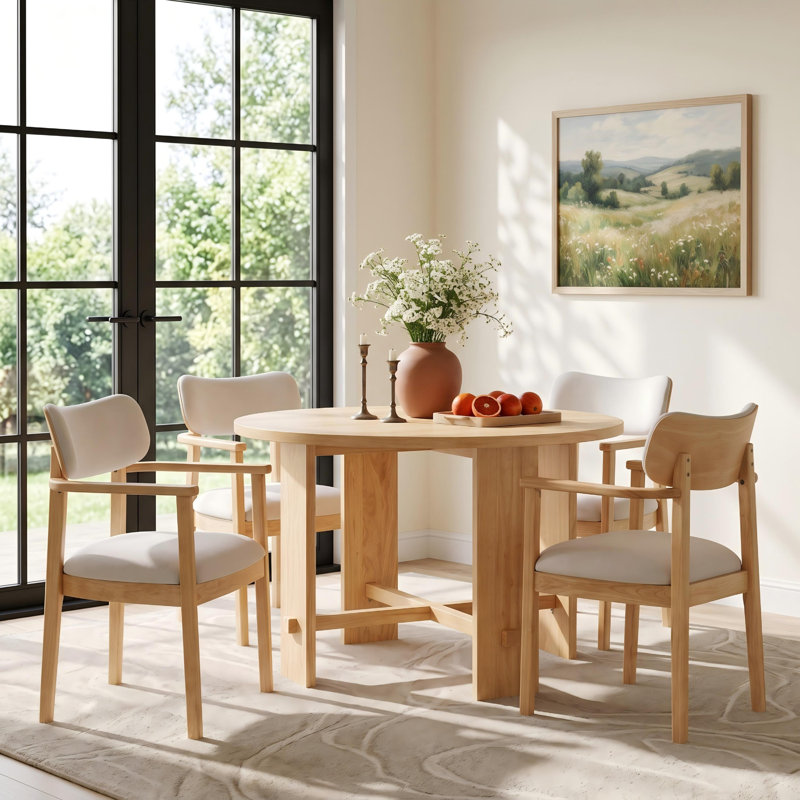Ensemble de table de salle à manger en bois massif 5 pièces avec chaises rembourrées Eichorn