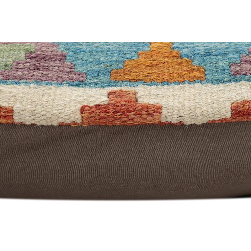 Coussin Bohemien Orville, H 18 po x l 19 po, Orange / beige / bleu