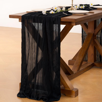 Cheesecloth Table Runner Summer Boho Wedding Birthday Party Home Decor | Black 3pcs Rustic Gauze 10FT Cheese Cloth Sheer Farmhouse Dining Runner for Baby Shower Bridal Holiday Decorations