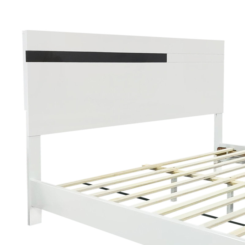 Modern High Gloss 3-Piece Bedroom Set Floating Bed Frame Queen Size Platform Bed With LED Light & 2 Nightstands