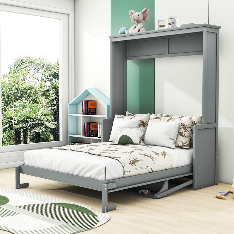 Emlyn Wood Murphy Storage Bed with Shelves, Gray