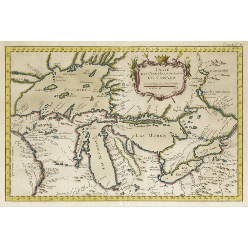 Carte des Grands Lacs, H 12 po x l 18 po x P 1,25 po